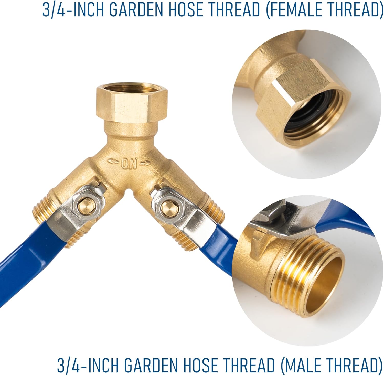 Brass Garden Hose Splitter, Y Valve Splitter with Stainless Steel Long Handle, Heavy Duty 2 Way 3/4" GHT Thread Water Garden Hose Adapter — image 4