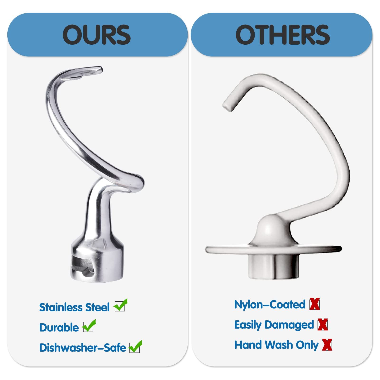 Stainless Steel Spiral Dough Hook Attachment Tilt-Head Stand Mixer, Dough Hook, Dishwasher Safe, Mixer Accessory โ image 4