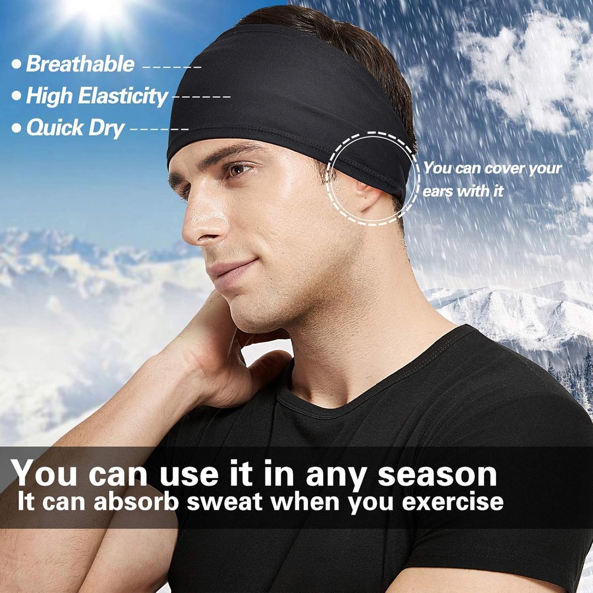 Men's Headbands - 5-pack - Sweat-wicking headbands for men - Suitable for running, cycling, basketball, yoga, fitness training - Elastic unisex headbands — image 5