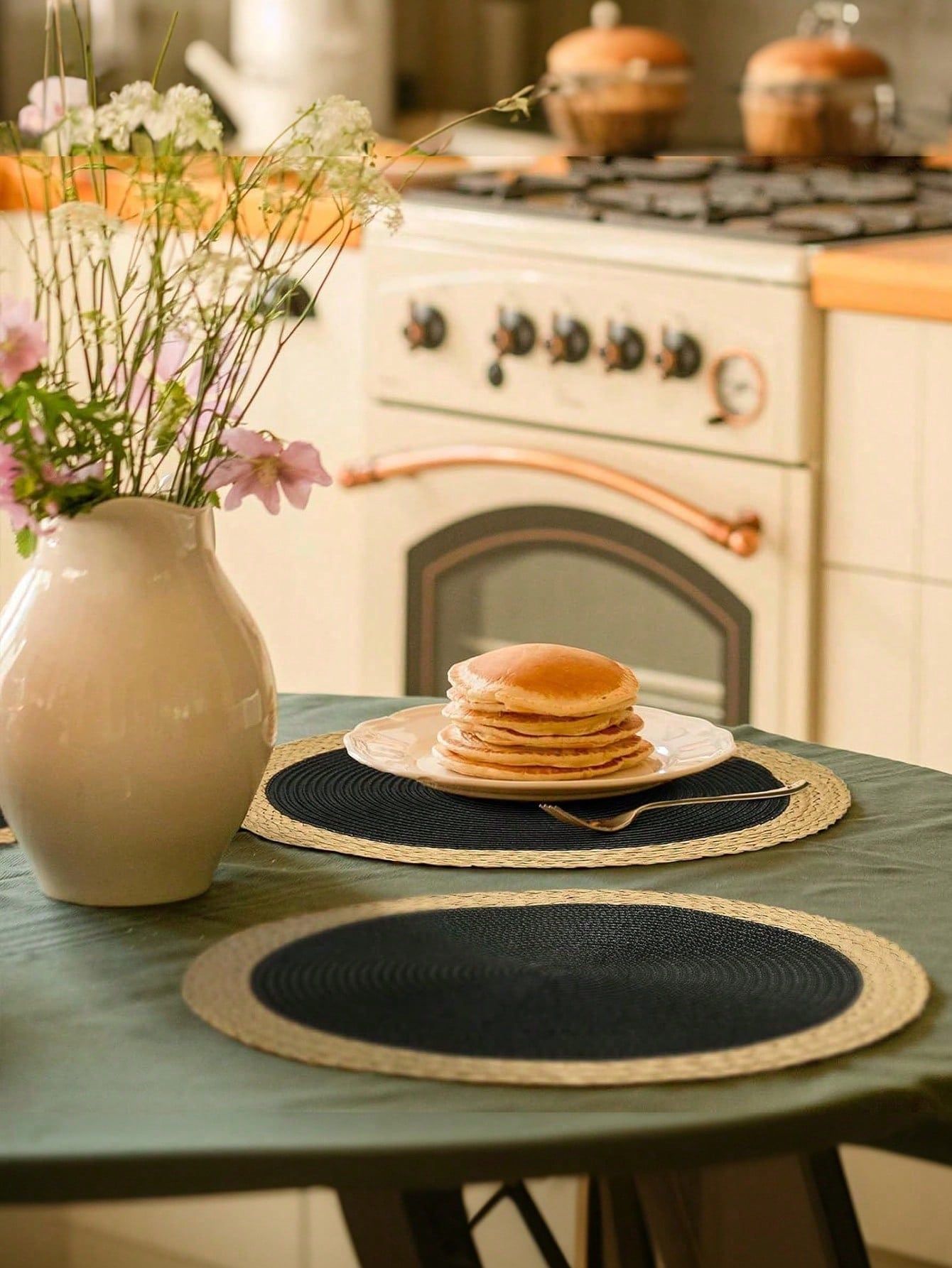 15 Inch Black Round Woven Placemats Set of 4 – PP Woven with Wide Paper Edges, Washable, Heat Resistant, for Parties, Indoor/Outdoor Use Black — image 4