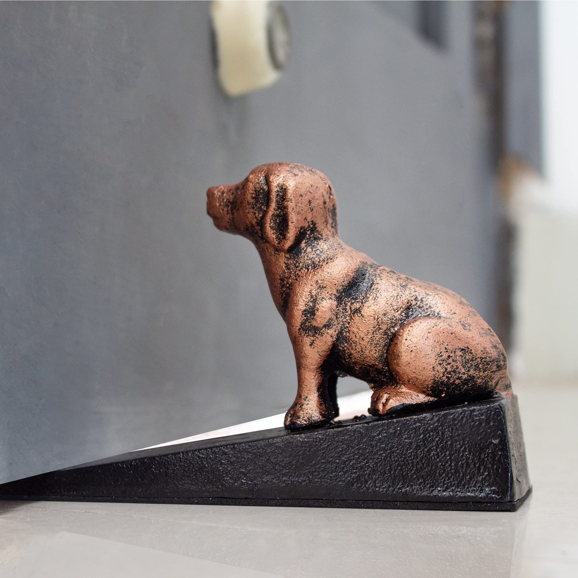 Heavy Duty Cast Iron Cute Dog Door Stops | Decorative Cute Animal Statue Metal Door Stopper Wedge, with Non-Slip Mat for Home — image 5