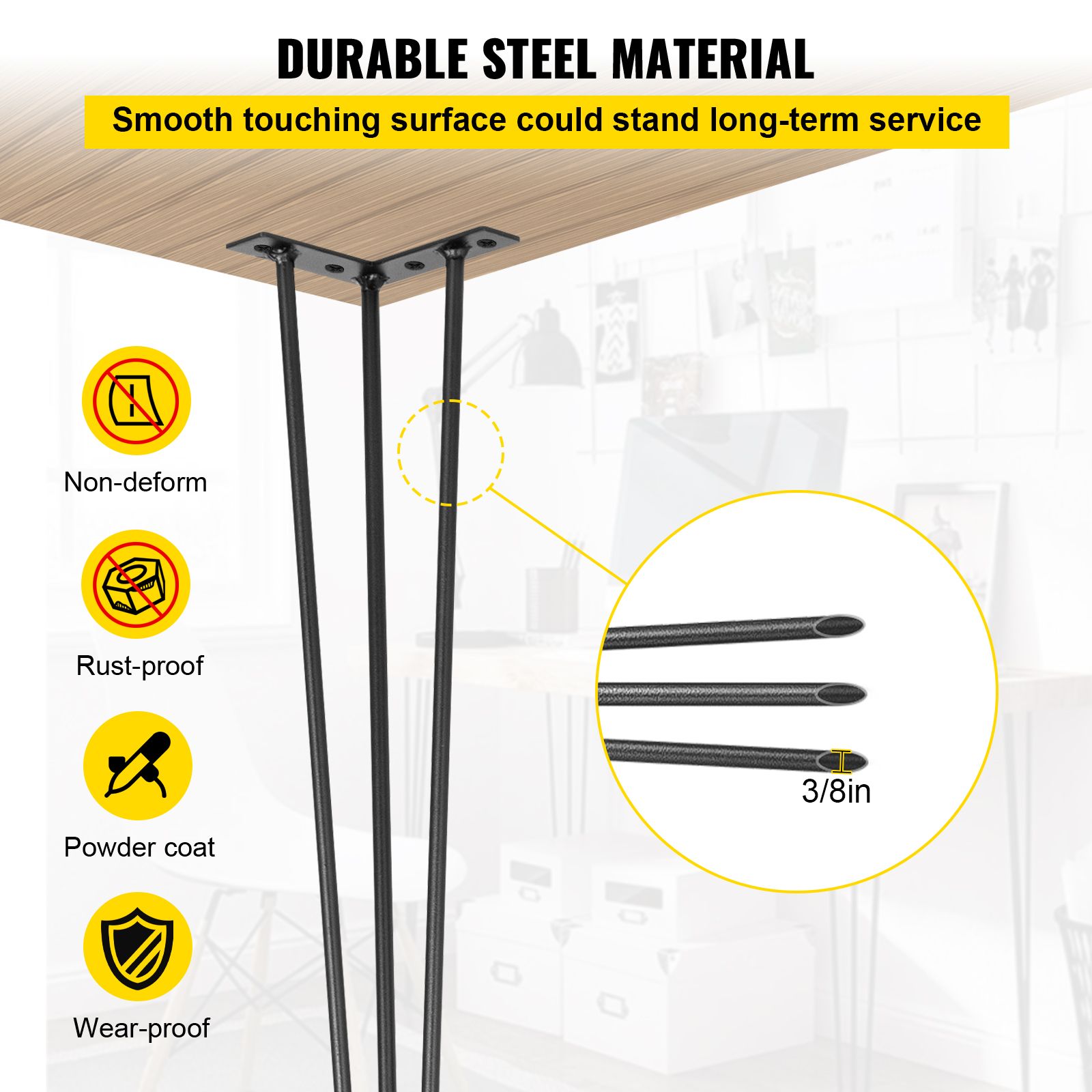 Hairpin Table Legs 16 inch, Set of 4 DIY Desk Table Legs 3 Rods Heavy Duty — image 4