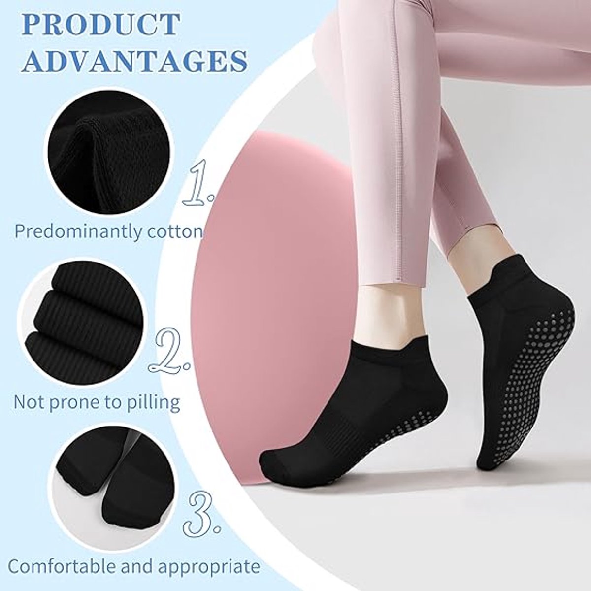pairs - Socks - Pilates socks - Yoga socks - Non-slip socks - Pilates non-slip socks - Women's non-slip socks - non-slip yoga socks - floor socks for home โ image 6