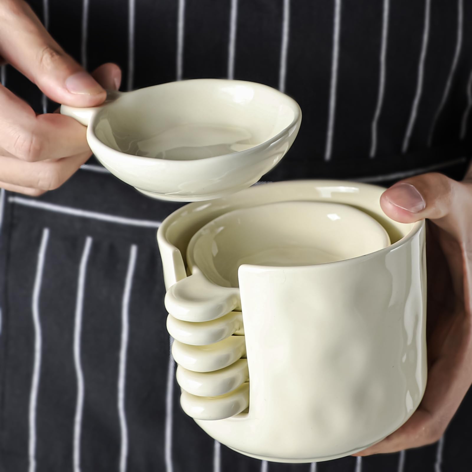 6 Pieces Ceramic Sauce and Dip Bowls with Stackable Holder for Soy Sauce, Snacks, Tapas and Everyday Table Serving, White โ image 4