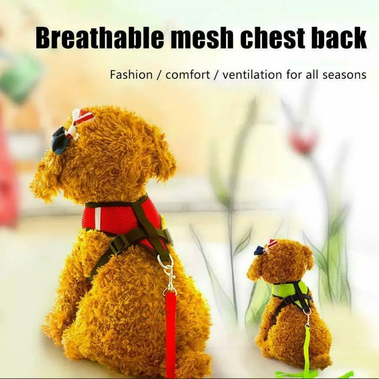 XL Size Pet Dog Cat Puppy Soft Leash Vest Mesh Breathe Adjustable Harness - Green — image 5