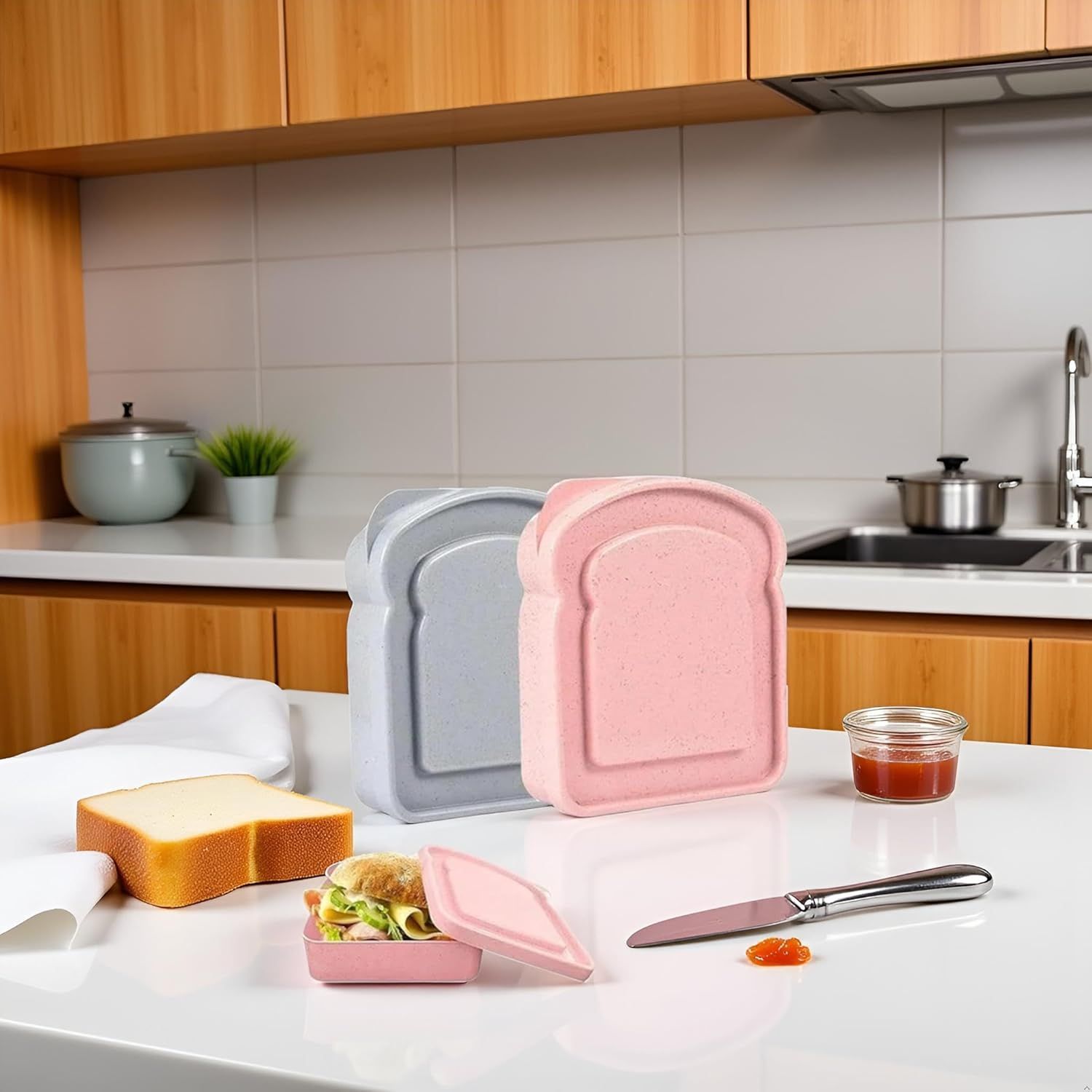 1Pc Random Color Sandwich Containers, Sandwich Box Food Storage Toast Shape Holder Plastic for Lunch, Sandwich Keeper for Adults Prep Microwave Food Containers โ image 6