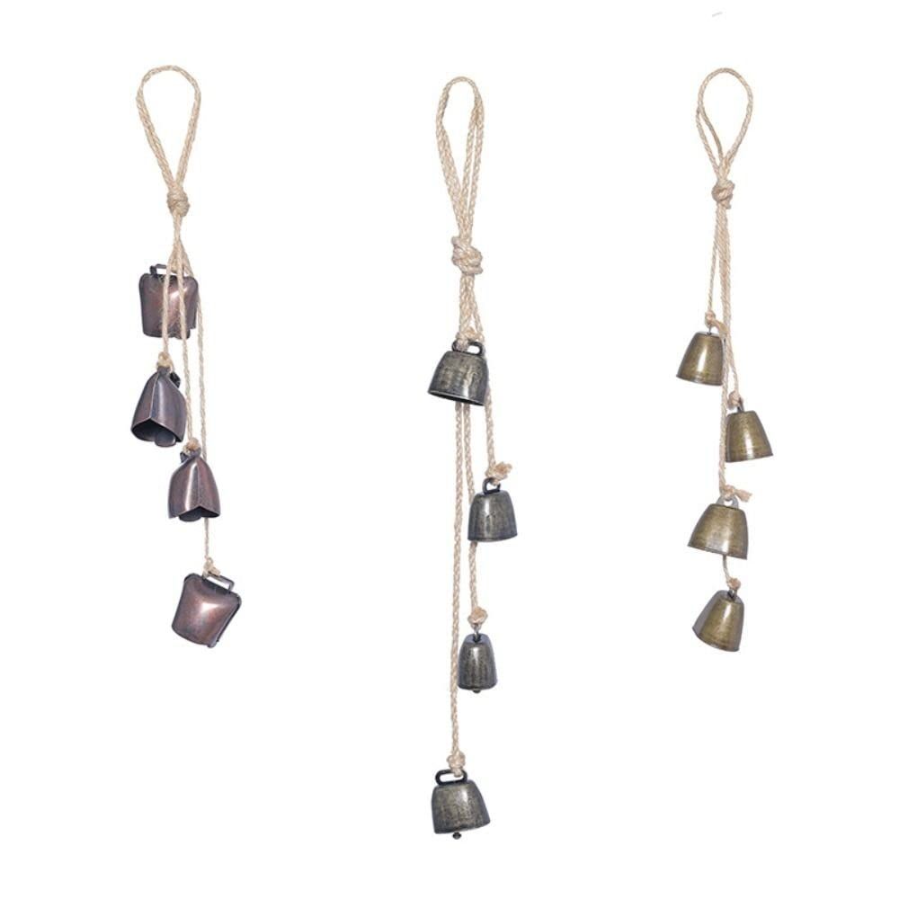 3pc Iron Wrought Bell Chime Handmade Brass Finish Wall Hanging Rope Bell — image 4