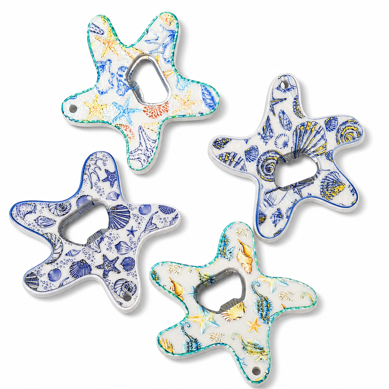 4Pcs 2-in-1 Resin Starfish Fridge Magnet & Bottle Opener, Ocean Themed Decor for Kitchen Bar, Random Styles