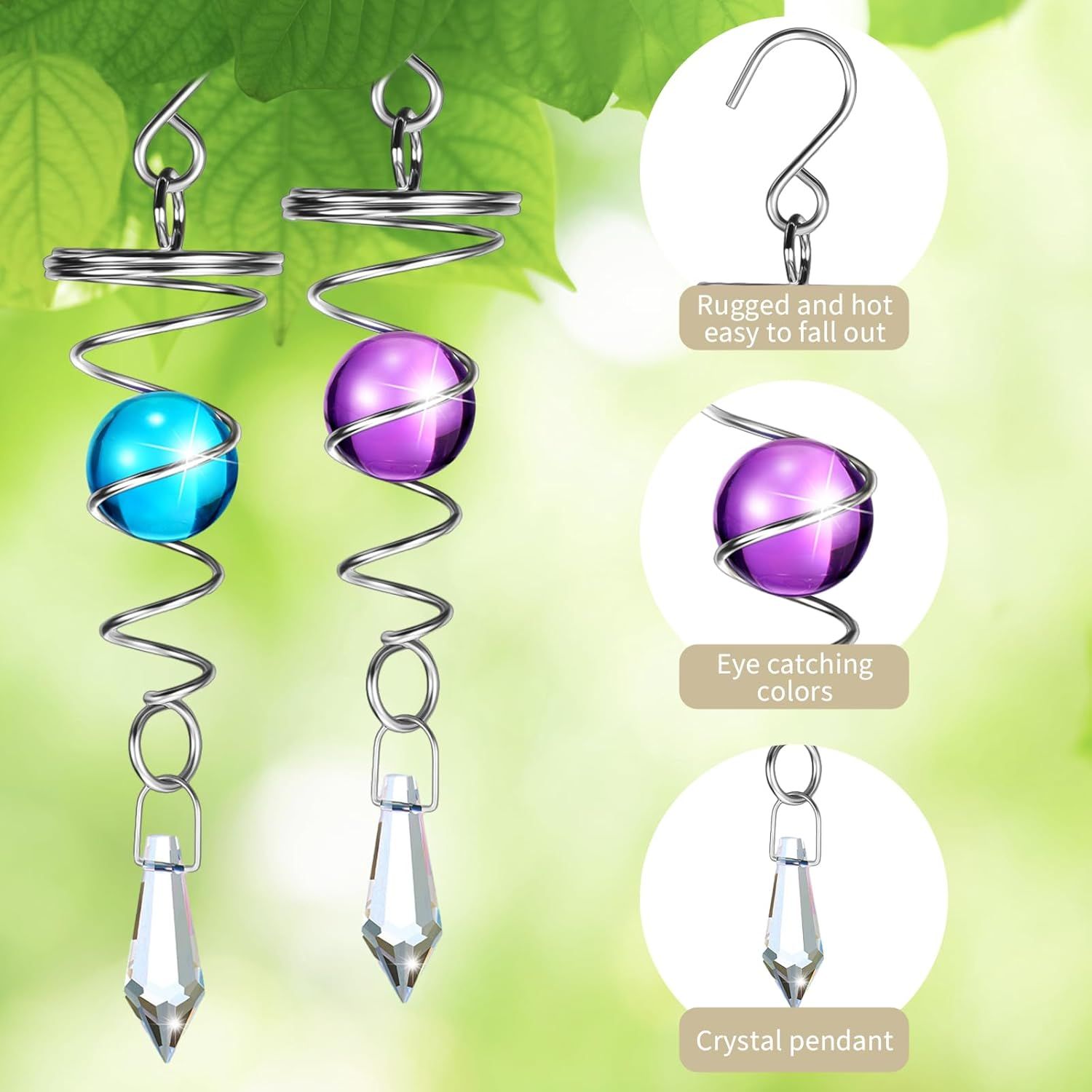 2 Pieces Gazing Ball Spiral Tail Decorative Wind Spinner Stabilizer Stainless Steel Indoor Outdoor Hanging Wind Ball Spinner with Hanging Swivel Hook or Garden โ image 4