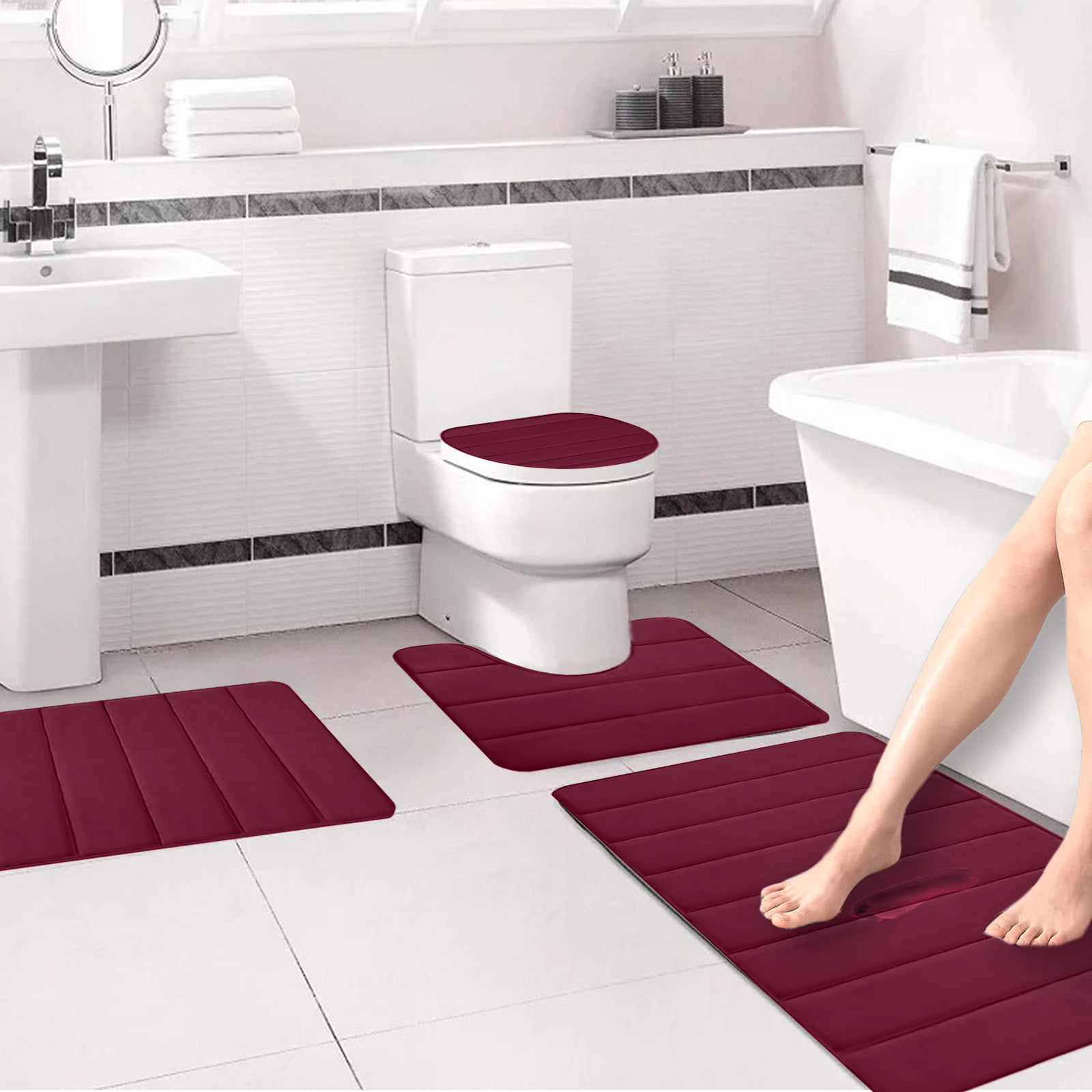 Bathroom Rugs Sets 3 Piece, Bath Rugs for Bathroom Non Slip, Ultra Soft Water Absorbent Microfiber Bath Mat Set, Machine Washable Thick Plush Bath Mats for — image 4