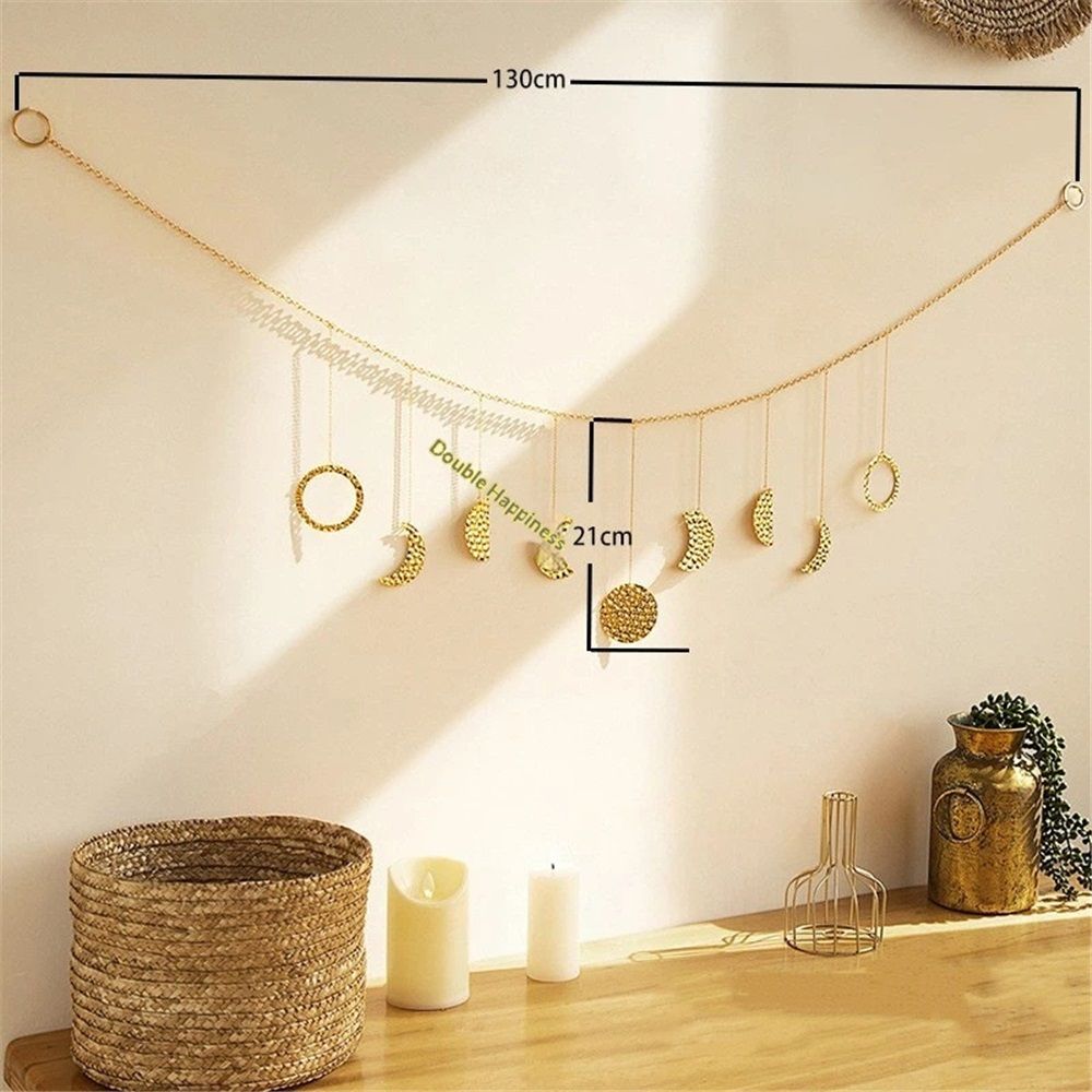 51.18" Gold Metal Moon Phase Wall Decor - Handcrafted Boho Celestial Art for Bedroom Living Room, Lightweight Easy Hang, Gift for Women Teens — image 4