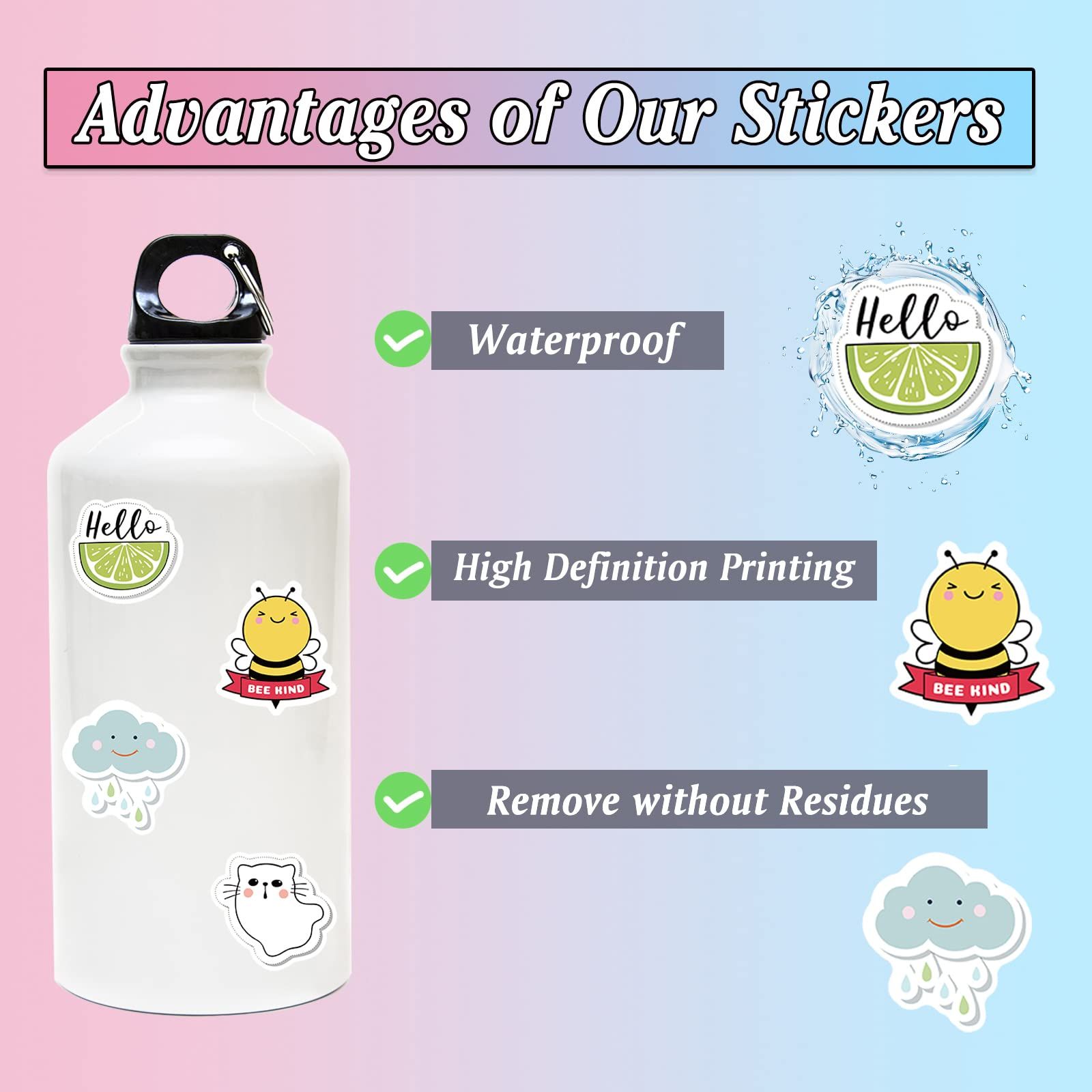 100PCS Cute Water Bottle Stickers for Kids, Waterproof Vinyl VSCO Stickers Phone Skateboard Notebooks Laptop Sticker Packs โ image 5
