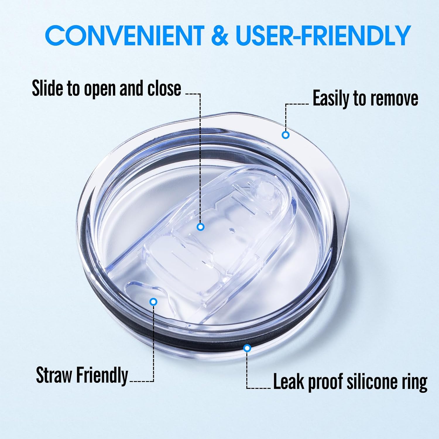 3 Pack 20oz Skinny Straight Body Stainless Steel Tumbler Replacement Lid,Spill Proof Splash Resistant Silicon Sliding cover for 2.76inch mouth,Straw Friendly — image 3