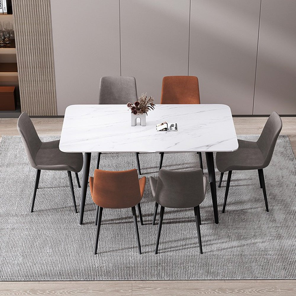 Glossy White Minimalist Slate Kitchen Dining Table Marble Lunch Dinner Table Solid Metal Legs 120x60cm โ image 2