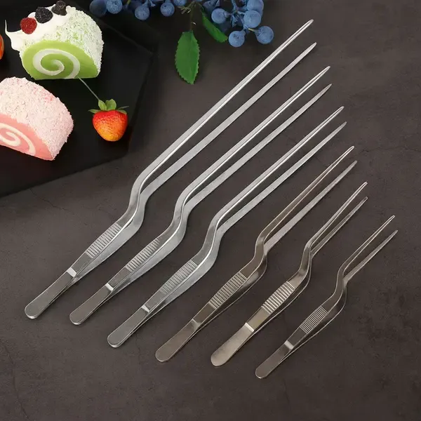 10 Pack Stainless Steel BBQ Food Tongs, Slim Serving Tweezers for Grilling, Cooking, Buffets and Food Preparation, Silver, 20 cm — image 5