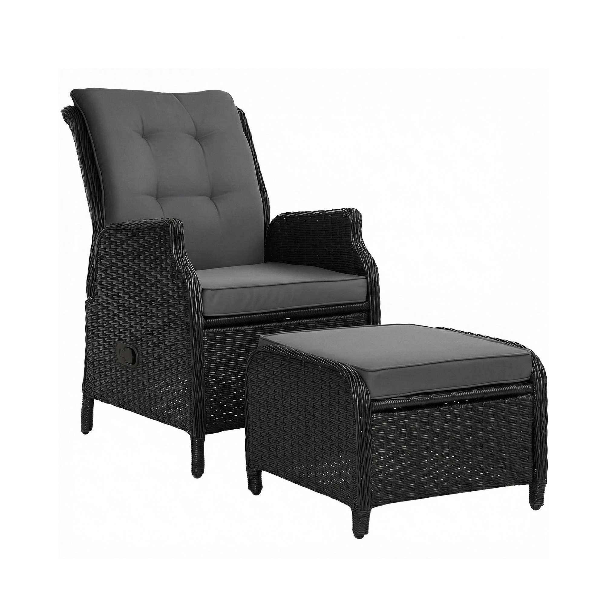 Gardeon Recliner Chair Sun lounge Wicker Lounger Outdoor Furniture Patio Adjustable Black — image 2