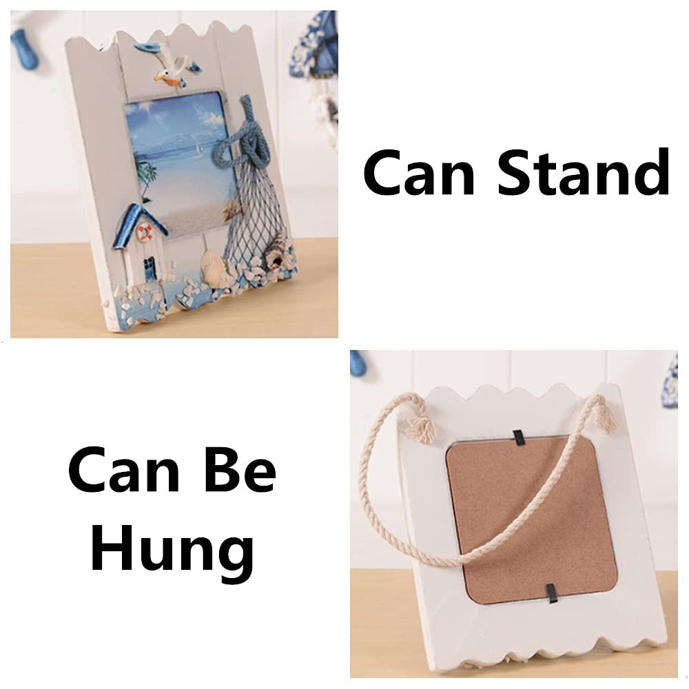 2 Pcs Wooden Beach Picture Frame Seaside Vacational Frames Nautical Photo Frame Standing and Wall Picture Frames Ocean — image 3