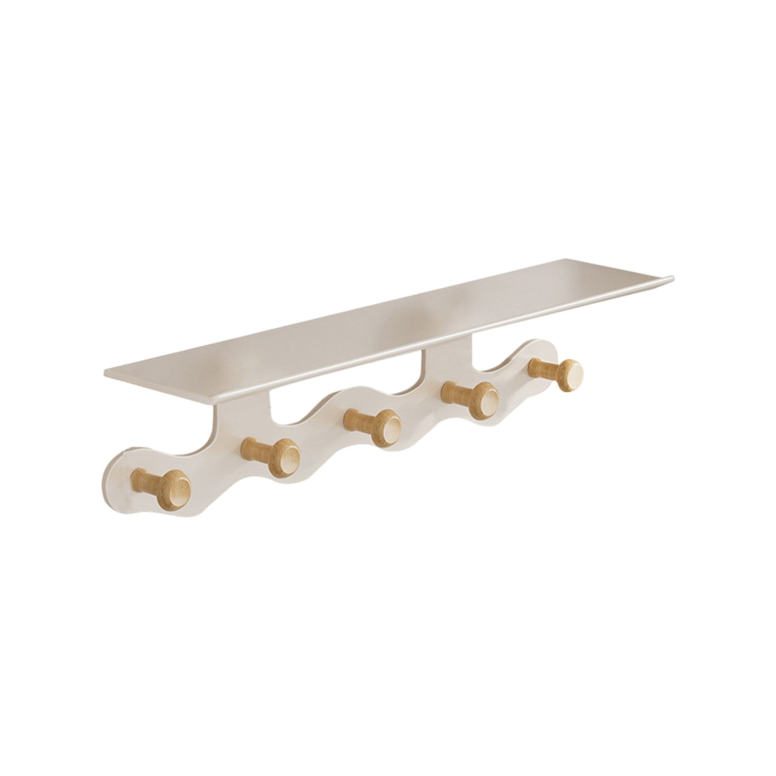Wall Mounted Coat Rack with Shelf, 14 inches White Wood Floating Shelf for Entryway, Bathroom, Bedroom S β image 2