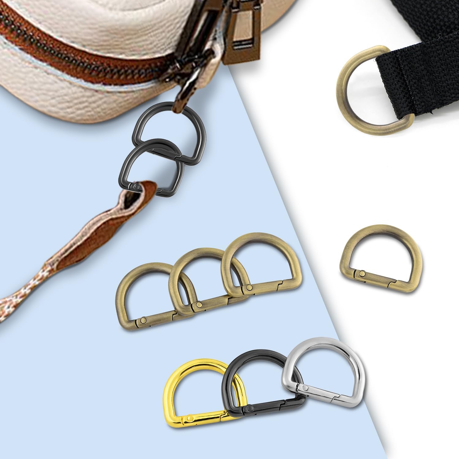 10pcs 1 Inch Spring D Ring Purse Clip, Metal Carabiner Keychain Clips for Bag Strap Hook, Key Fob Holder, Dog Tag Clasp, Paracord Keyring (GunBlack) โ image 3