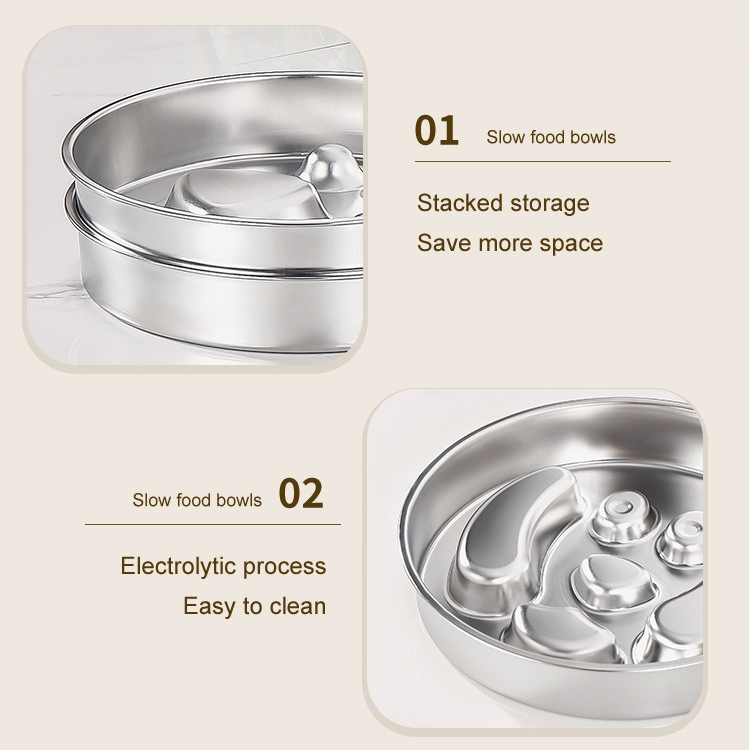 2-Piece Stainless Steel Slow Feeder Set for Pets, Reversible, for Cats and Dogs – Puppy Design — image 4