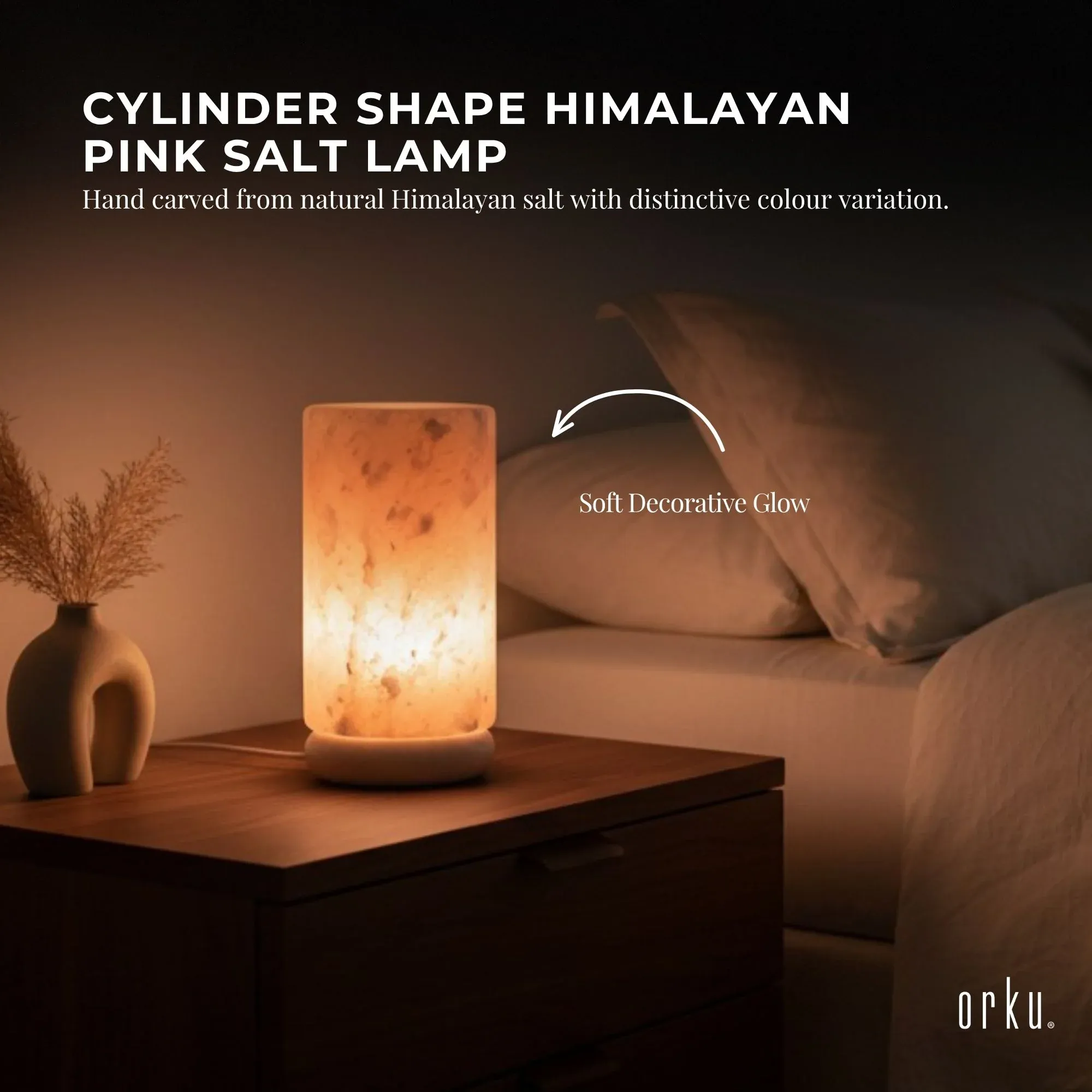 Orku Cylinder Shape Himalayan Pink Salt Lamp - Hand Carved Tube Night Light — image 2