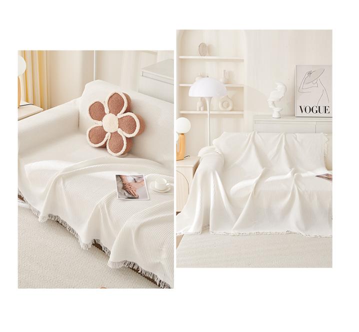 Black and white Ball Pattern Soft Waffle Weave Throw Blanket - Boho Style Cotton Blend Sofa Cover with Fringe 180x180cm โ image 2