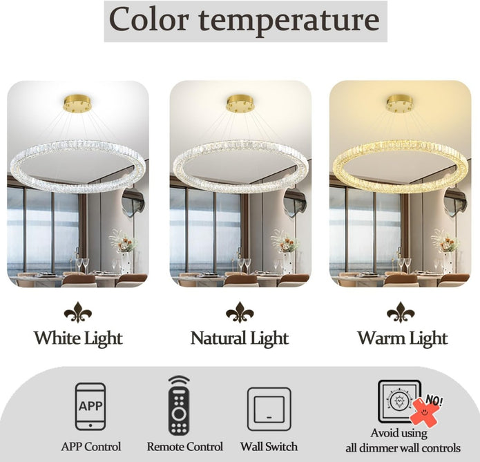 BAMDECOR C3313/1 Modern Crystal Chandeliers Lighting Fixtures Contemporary Round Chandelier Lighting Fixtures Crystal Pendant Ceiling Lights(Gold) — image 4
