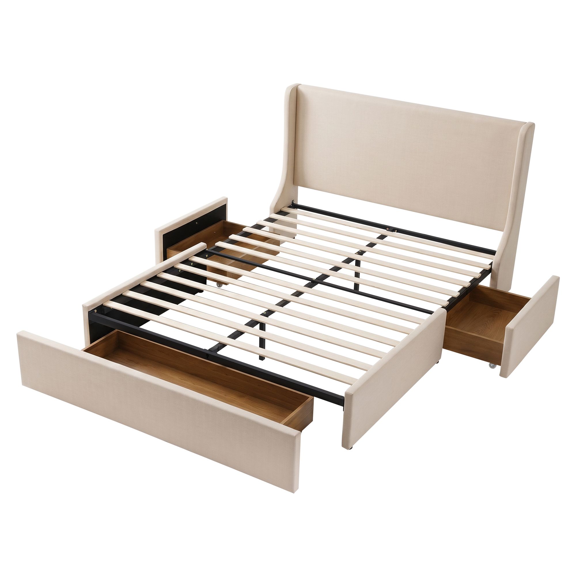 Artiss King Upholstered Bed Frame with 3 Storage Drawers Wingback Headboard Heavy Duty Metal Platform Base โ image 2