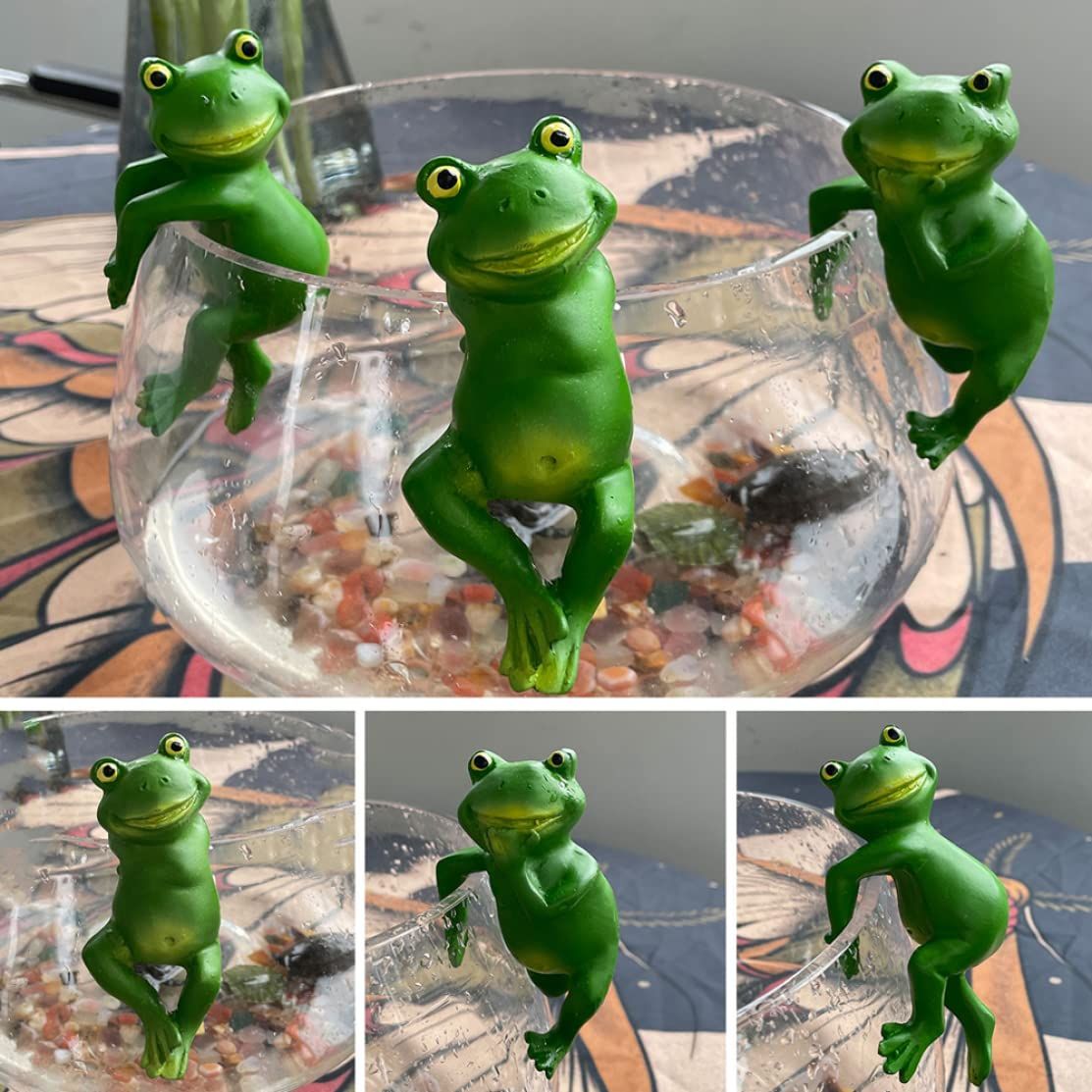 Garden Sculptures, Cute Frog Figurines Hanging Animal Statue Garden Ornaments Decor for Flower Pot Fence Yard 3 Pcs — image 5