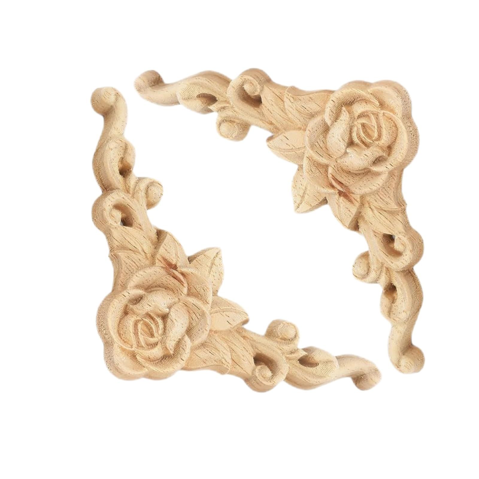 4pcs Handmade Carved Unpainted Corner Decoration for Home Wall Door Bed Cabinet Cupboard Funiture Door Cabinet Retro Rose Pattern
