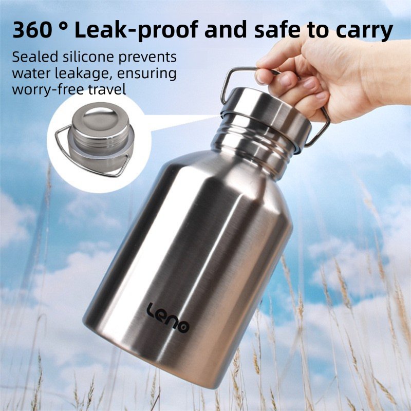 2L Large Capacity Outdoor Sports Adventure Water Bottle - Food-Grade 304 Stainless Steel with Portable Handle & 7cm Wide Mouth, 2 Pack — image 3