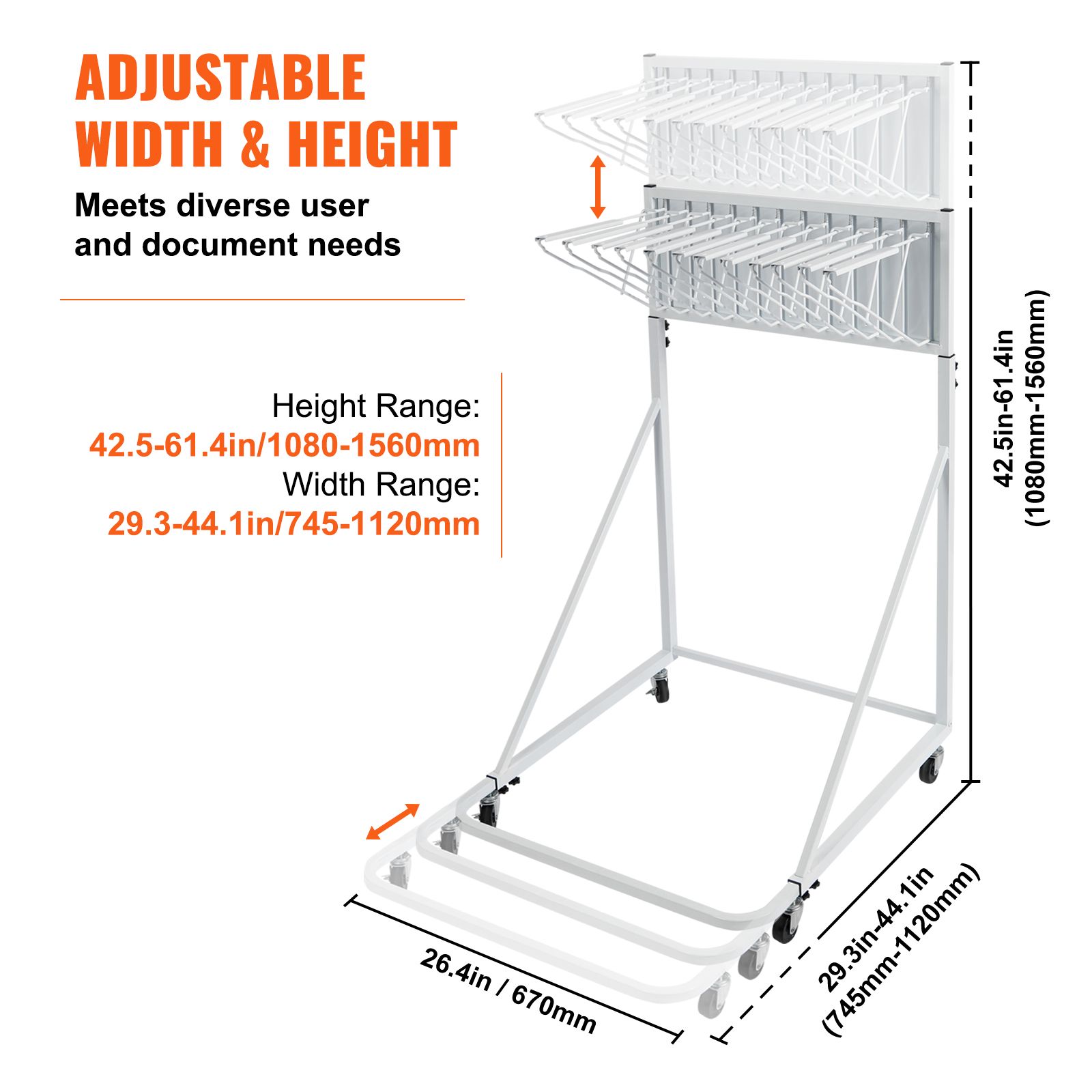 Mobile Blueprint Storage Rack, Plan Holder with 12 Pivot Brackets, Mobile Blueprint Holder Adjustable Height & Length, Poster Display Rack for Office and Home — image 3