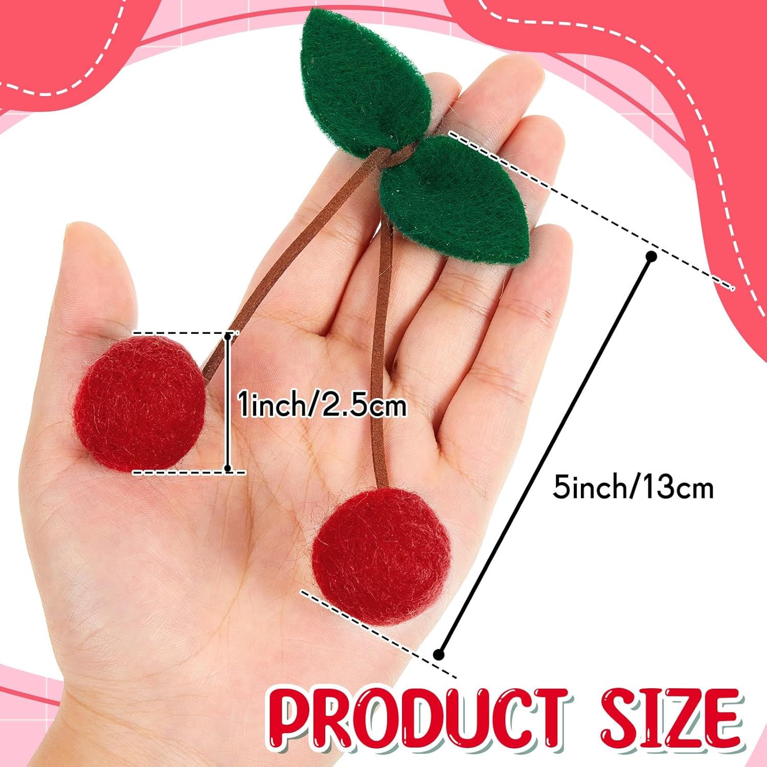 20 Pcs Cherry Party Decor Cherry Felt Balls DIY Garland Craft Handmade Cute Wool Pompom Fruit Baby Shower Decorations for Birthday Baby Shower Party Wedding โ image 3