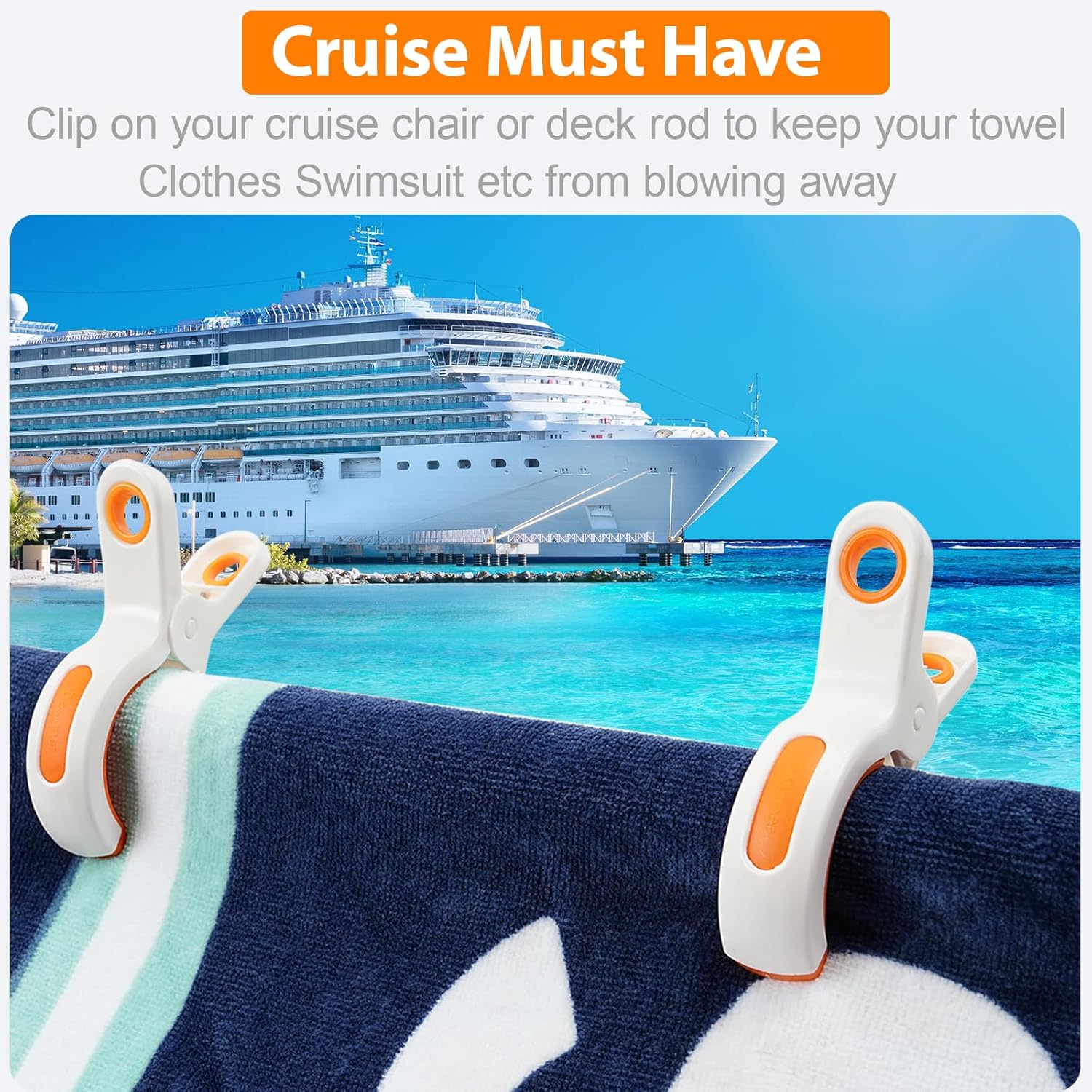 Beach Towel Clips for Beach Chair Towel Holder for Beach Chair Pool Chair on Cruise-Jumbo Size,Plastic Strong Beach Chair Clips to Keep Your Towel from Blowing — image 3