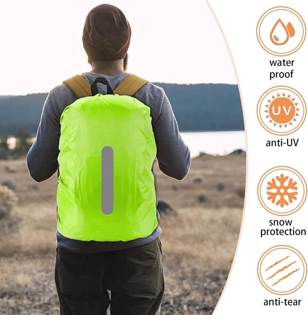 2-Piece Waterproof Backpack Cover - Reflective Rain Cover Backpack - 30 to 40 Liters - Waterproof Backpack Rain Cover - Reflective Backpack Covers in Polyester — image 5