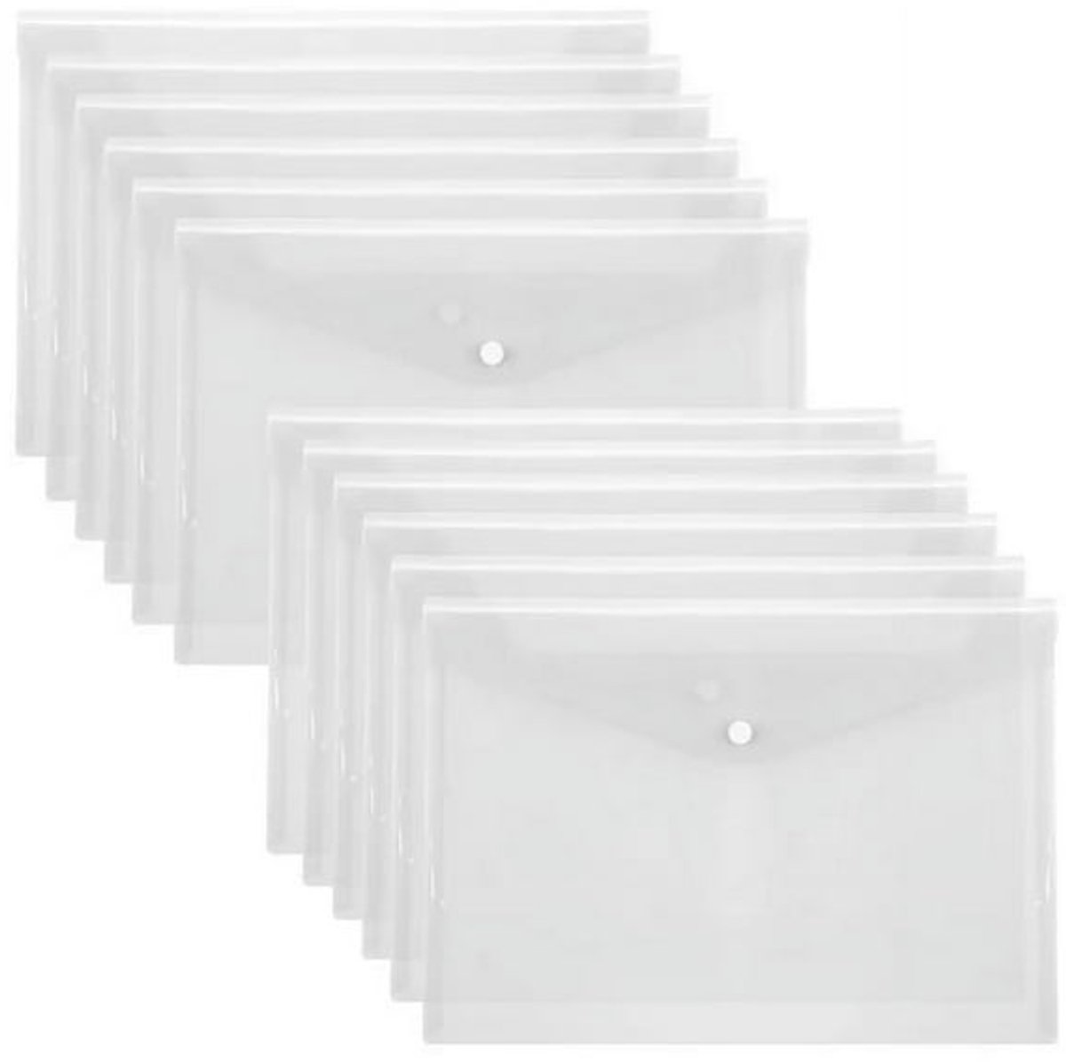 Waterproof folder - Plastic envelope - 12-pack - Transparent A4 letterhead size - with snap closure - Suitable for schools and offices