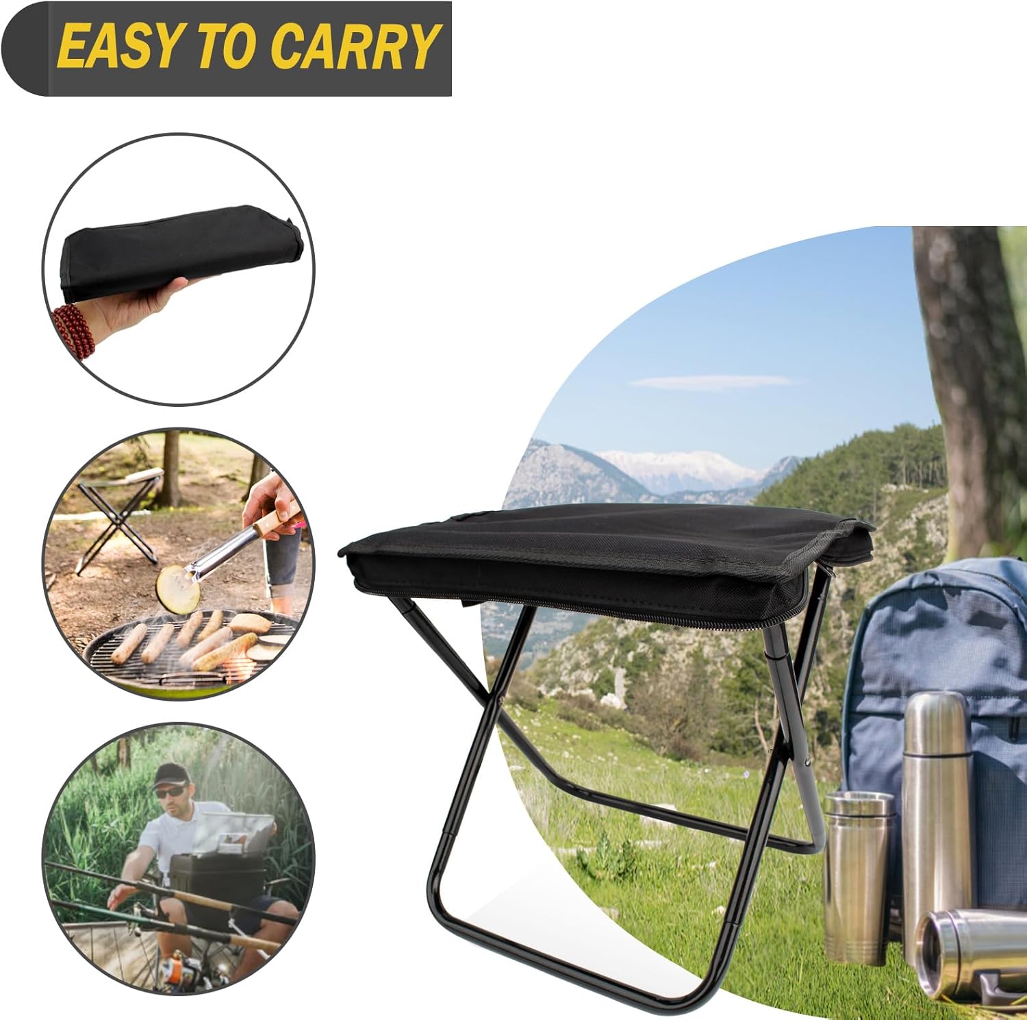 Portable Folding Camping Chair with Storage Bag for Fishing, Festivals, Beach Trips, Picnics and Lightweight Travel, Black — image 5