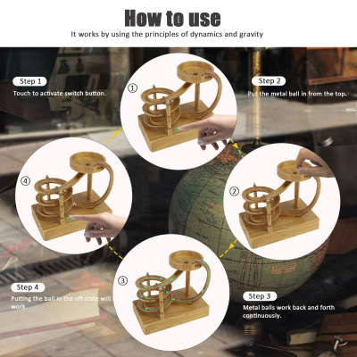 Electromagnetic Perpetual Motion Toy with Built-in Battery – Scientific Desk Decor, Stress Relief & Cat Play Item, Continuous Rolling Ball Art (Wooden) — image 5