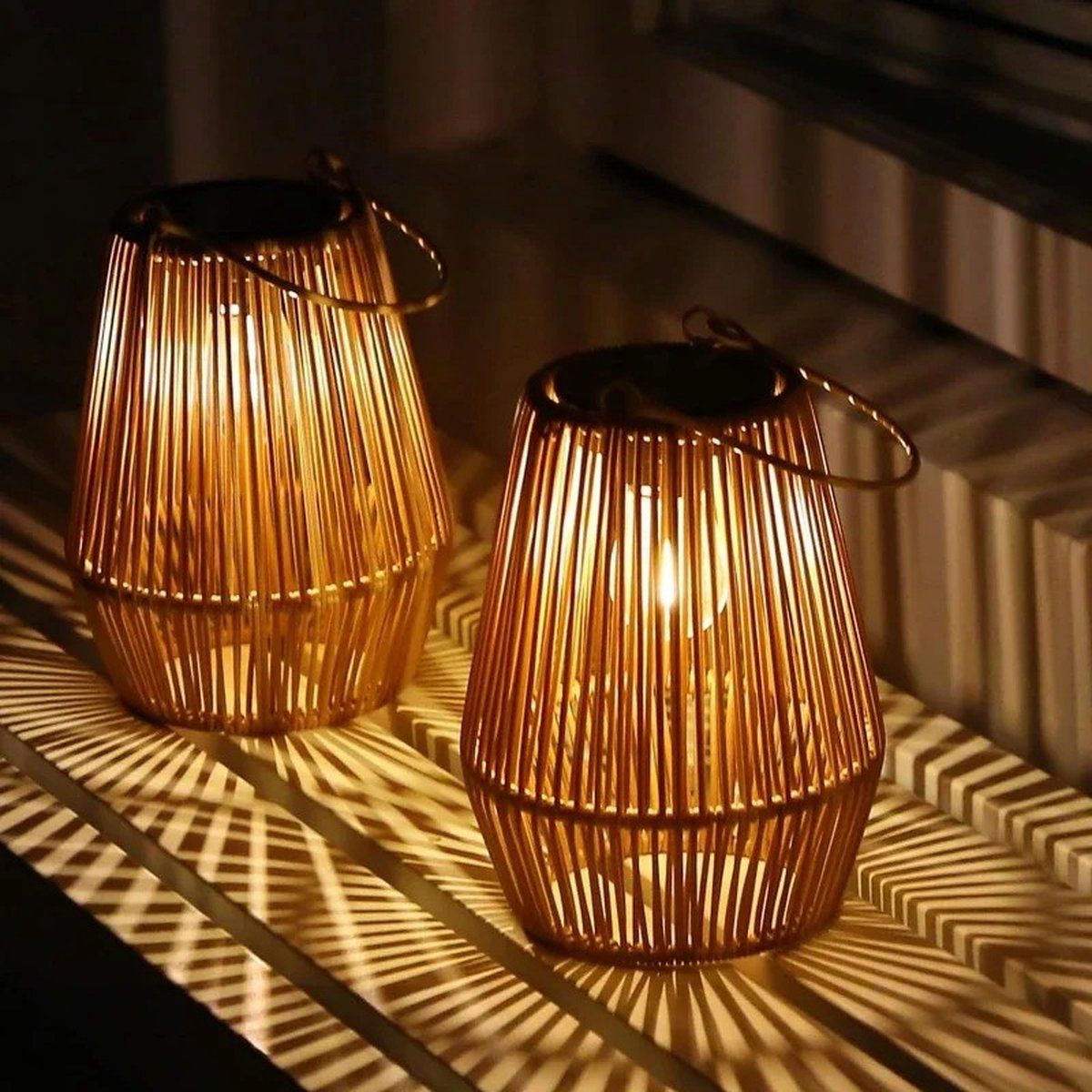 2 Pieces Woven Solar LED Hanging Garden Lights, Hand Woven Waterproof Tree Pendant Lamps for Patio, Yard and Outdoor Decor