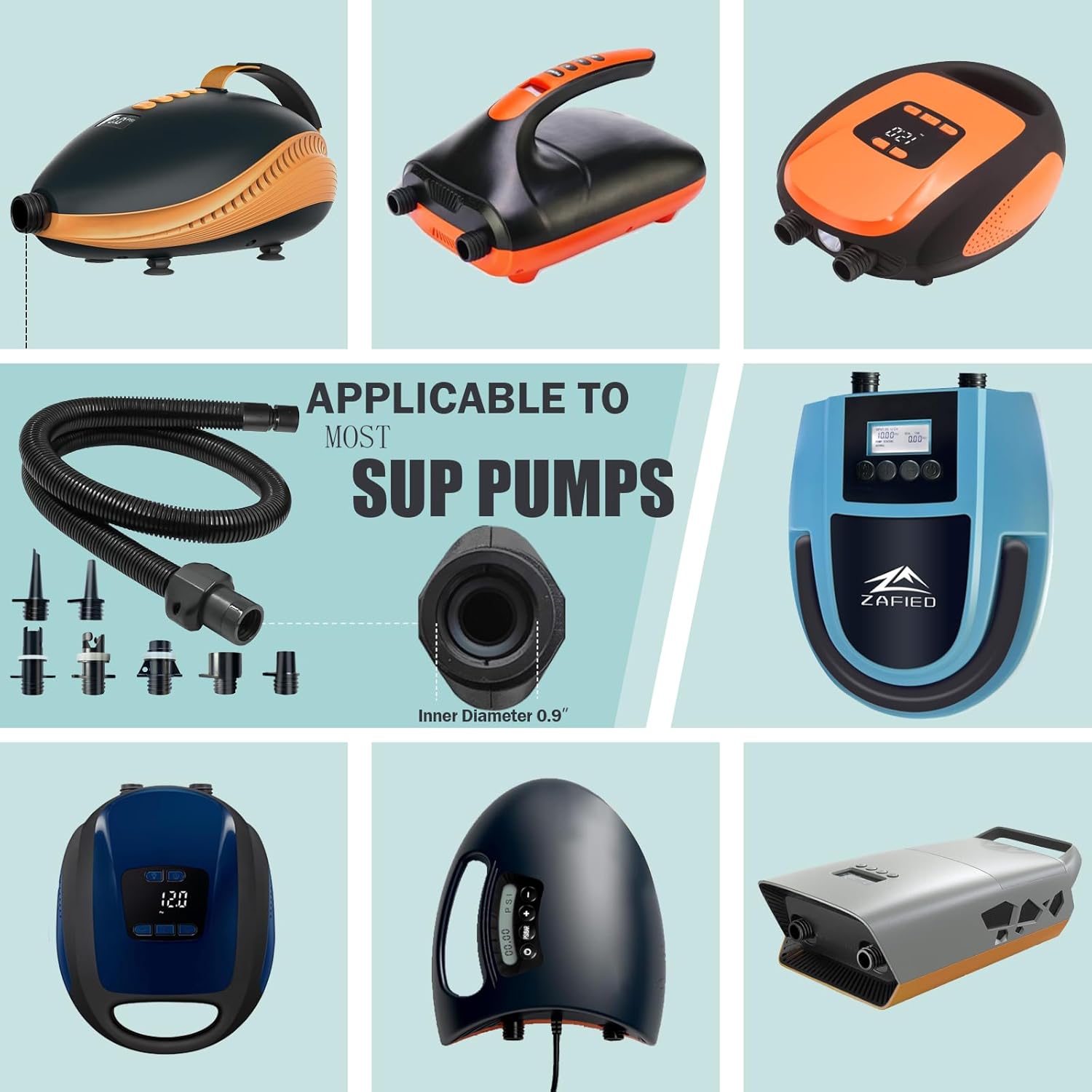 Paddle Board Pump Adapter Hose, Sup Pump Adaptor Hose Kit with 7 Air Valve Nozzles, Electric Air Pump Accessories Fit for Inflatable Stand Up Paddle — image 2
