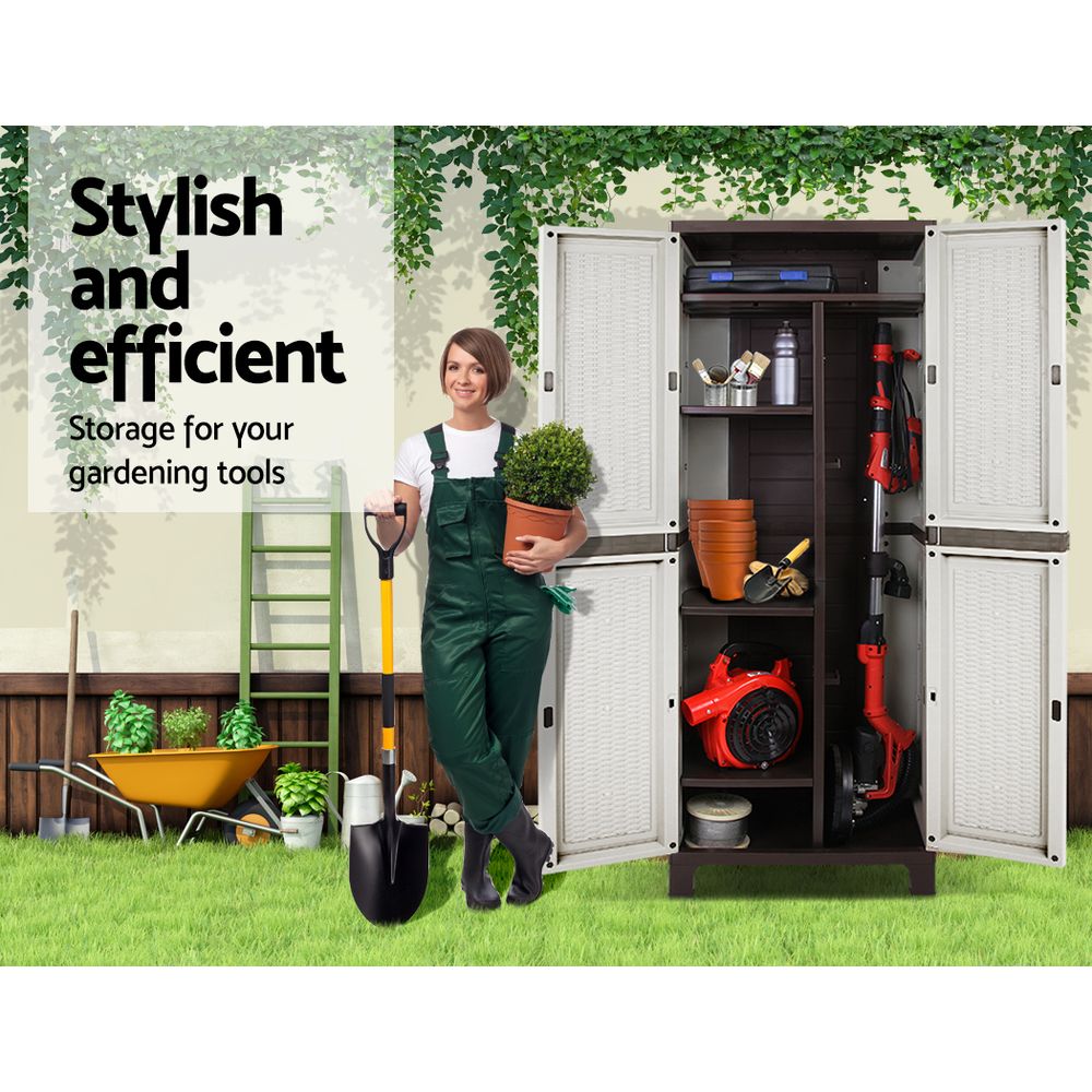 Gardeon Outdoor Storage Cabinet Box 173cm Lockable Cupboard Sheds Adjustable Rattan Beige — image 6