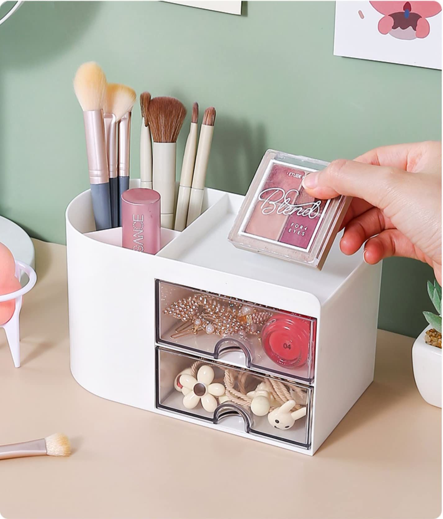 Pencil Pen Holder for Desk, Office Desk Organizer with drawer, Cute Desktop Stationery Organizer, Business Card/Pen/Pencil — image 4