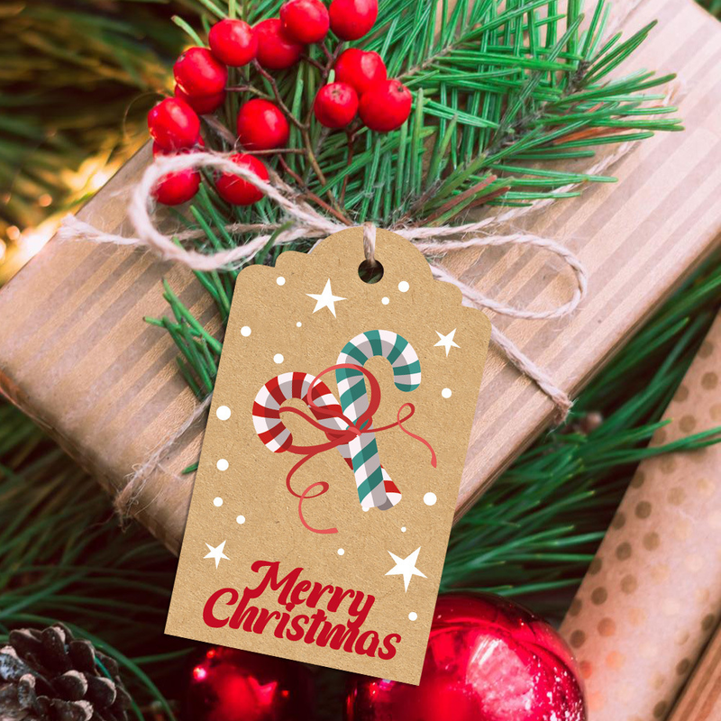 50Pcs Christmas Kraft Gift Tags with Jute Twine, Assorted Merry Christmas Paper Hang Tags, Xmas Tree Shape Label Tags for Gift Wrapping, Christmas Tree โ image 5