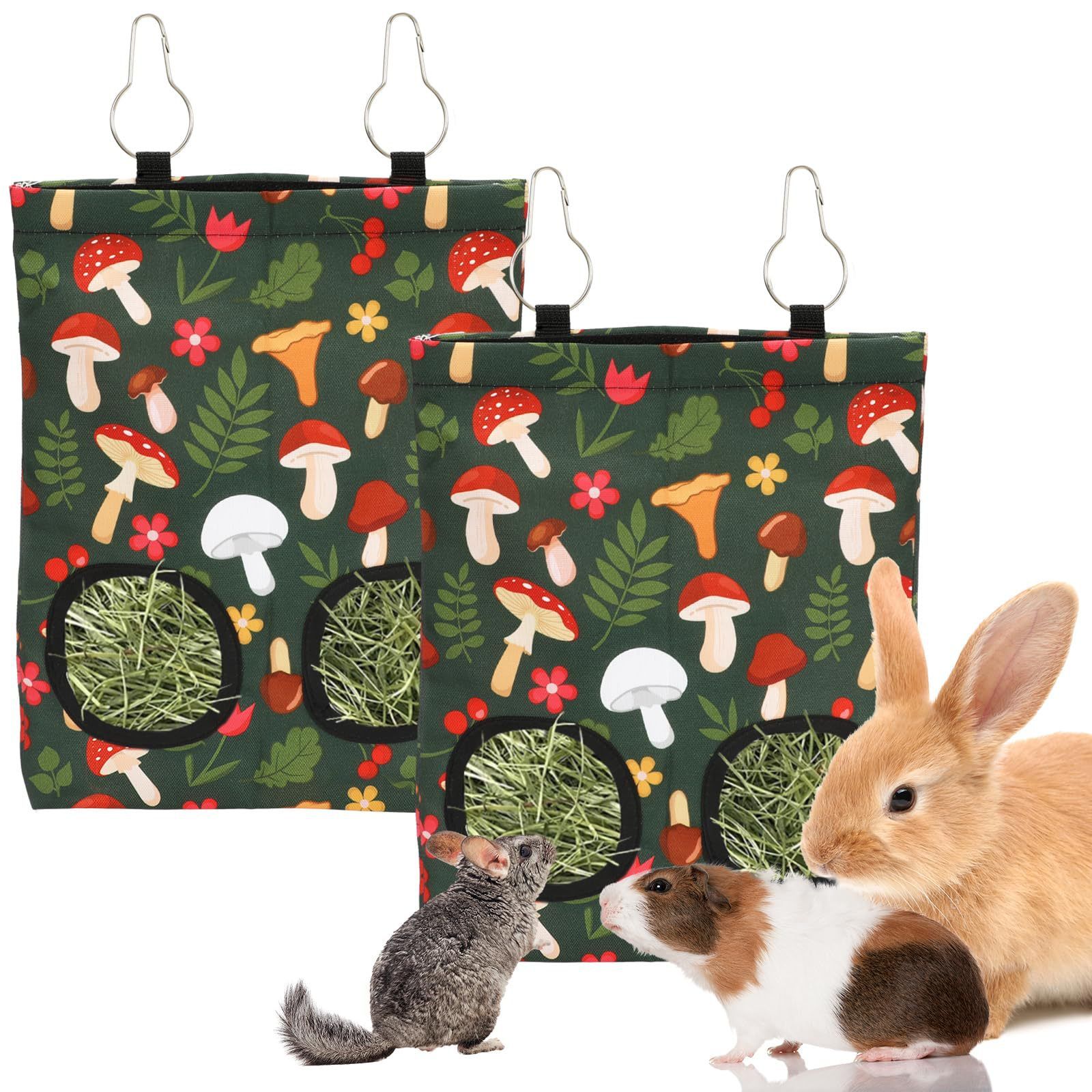 2Pcs Rabbit Hay Feeder Bag with 2 Holes Guinea Pig Hay Feeder, Hanging Rabbit Hay Feeder Bag for Guinea Pigs Bunnies Chinchillas โ image 2