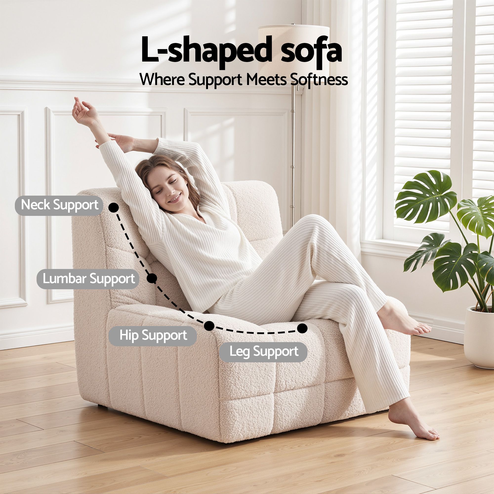 Artiss Single Small Boneless Couches for Living Room White Fabric โ image 6
