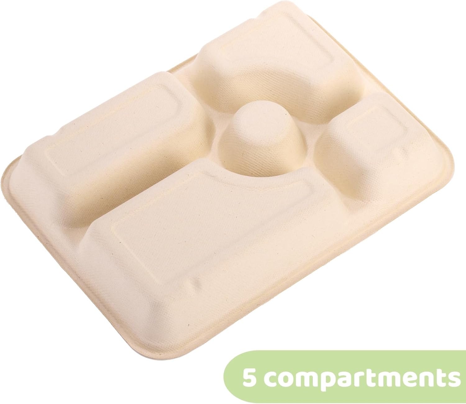 50 Pack 5 Compartment Disposable Paper Plates, 11" x 8" Compostable Bagasse School Lunch Tray, Heavy-Duty Sectional Sugarcane Plate, Divided Platter Tray for — image 5