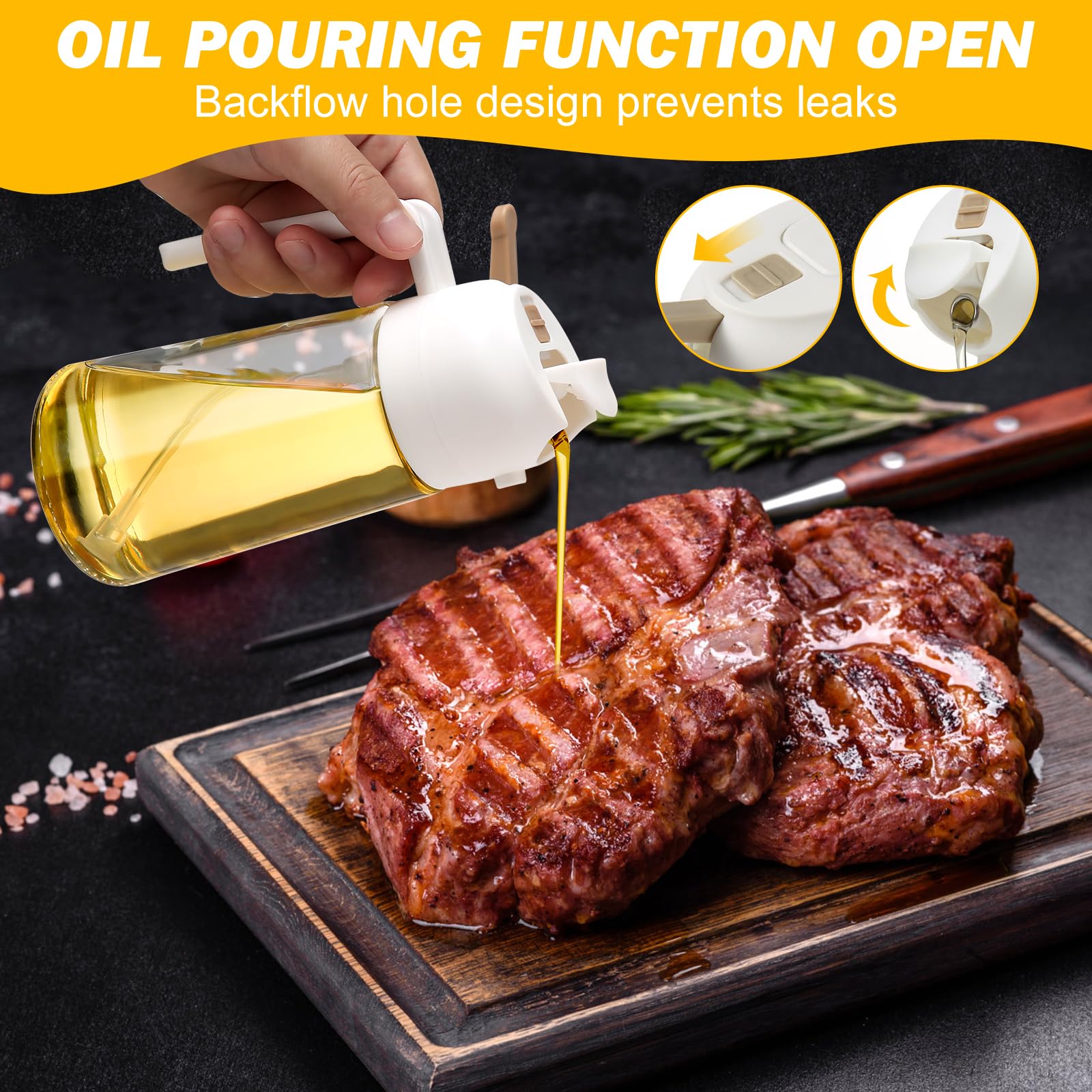 600ml 2 in 1 Glass Oil Sprayer Dispenser Kitchen Sprayz Cooking Baking Oil Bottle BBQ Spray White โ image 3