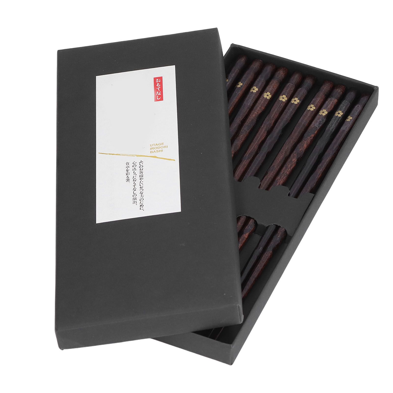 5 Pair Japanese Style Wooden Chopsticks Golden Printed Flowers Reusable Traditional Stylish Gift for Family Friends — image 4
