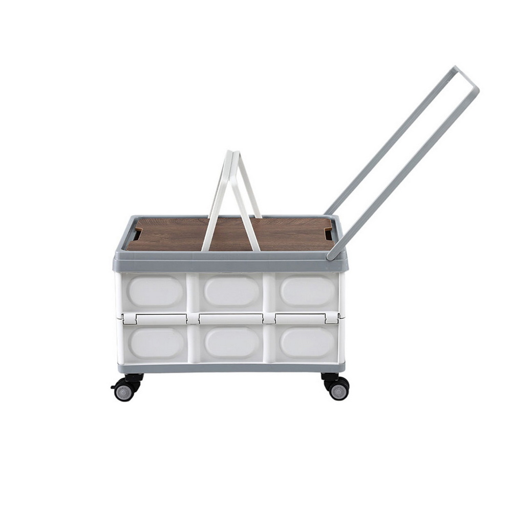 Gardeon Collapsible Outdoor Storage Box 54L Stackable Folding Camping Organizer Wheels Plywood Lid Beige — image 4
