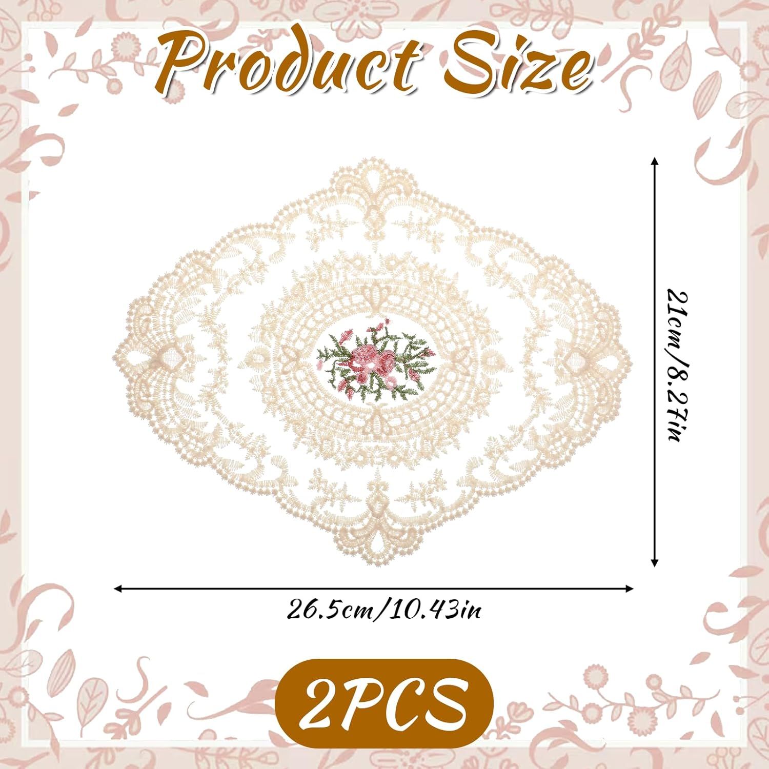 2PCS Lace Doilies for Tables, Lace Placemats Doilies for Tables Beige Embroidered Cup Mats Table Mats, Elegant and Retro for Desktop Decoration, Heat — image 3